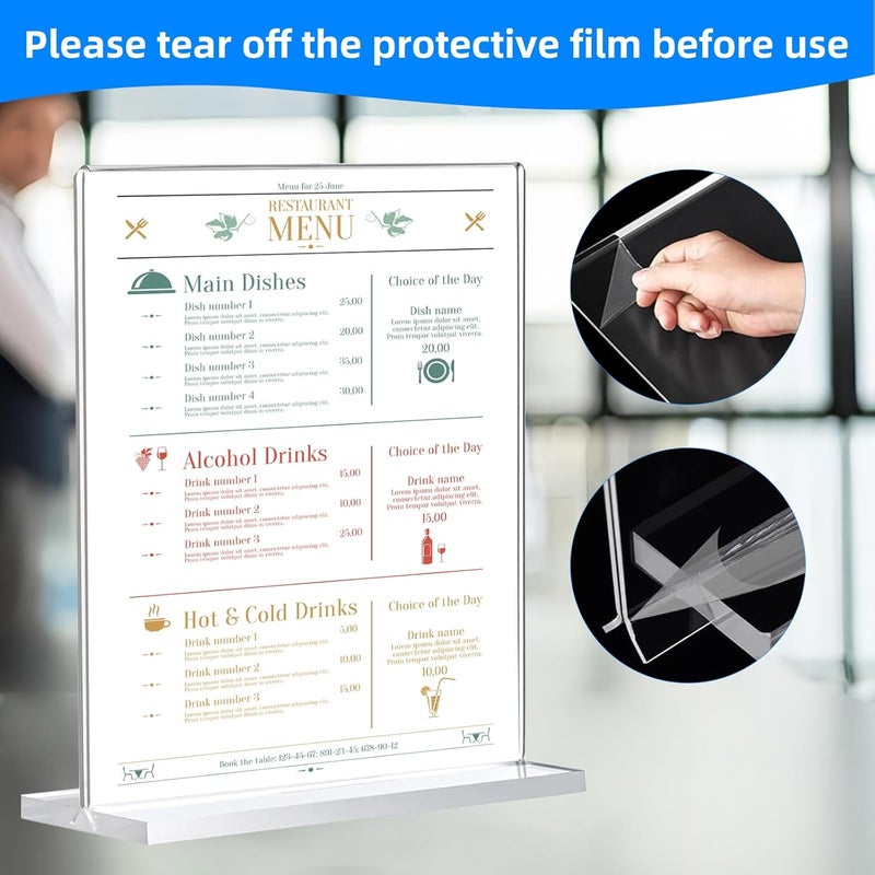 DECOHOBO 6 Pack Acrylic Sign Holder 8.5 x 11, Double-Sided Clear Sign Holder Plastic Stands for Display, T Shape Acrylic Table Sign Stands for Office Store Restaurants Wedding Party Decoration - Image 3